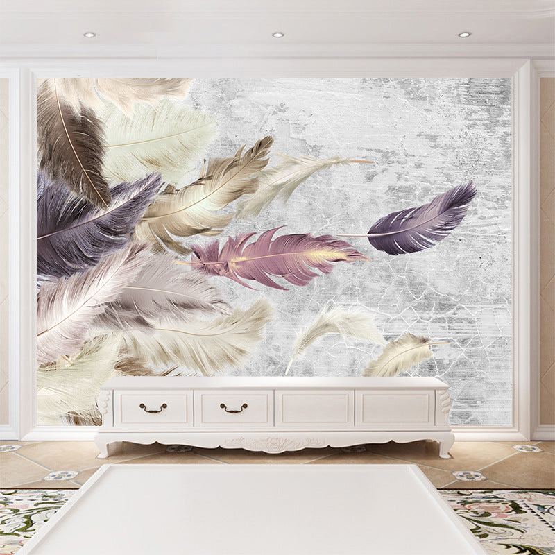 White Feather Mural Living Room Self Adhesive PVC Wallpaper