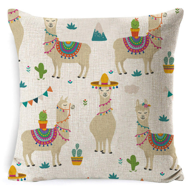 Alpaca Cartoon Pillow Cover Square Cushion