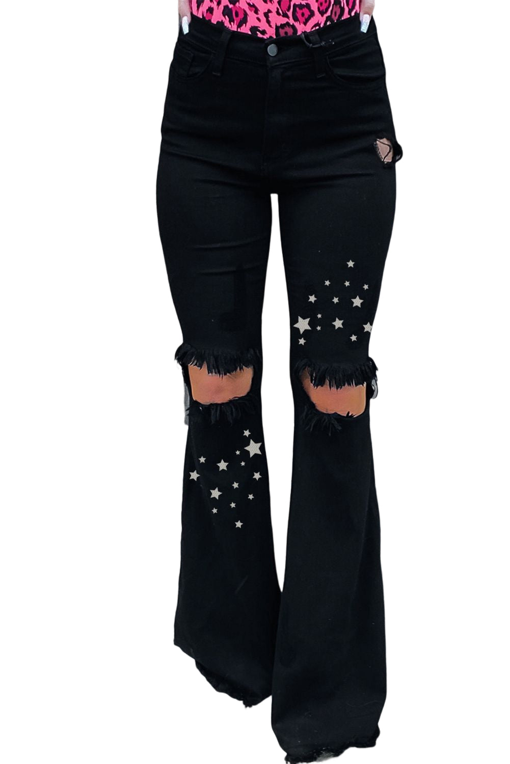 High Waist Ripped Bell Bottom Jeans