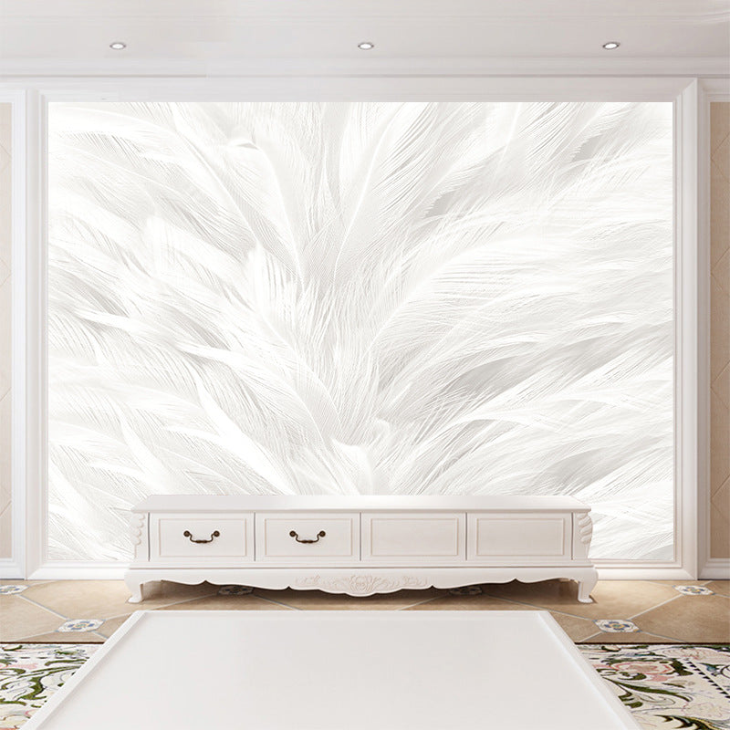 White Feather Mural Living Room Self Adhesive PVC Wallpaper