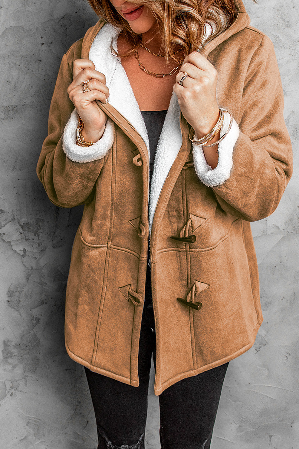 Fleece Suede Mid-length Hooded Coat