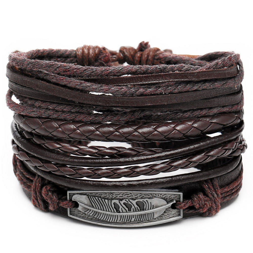 Creative Simple Feather Woven Men's Leather Bracelet