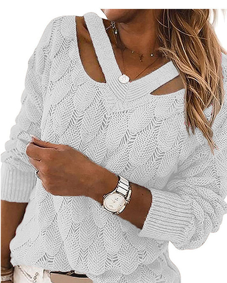 Women's Knit Sweater V-neck Strapless Sweater