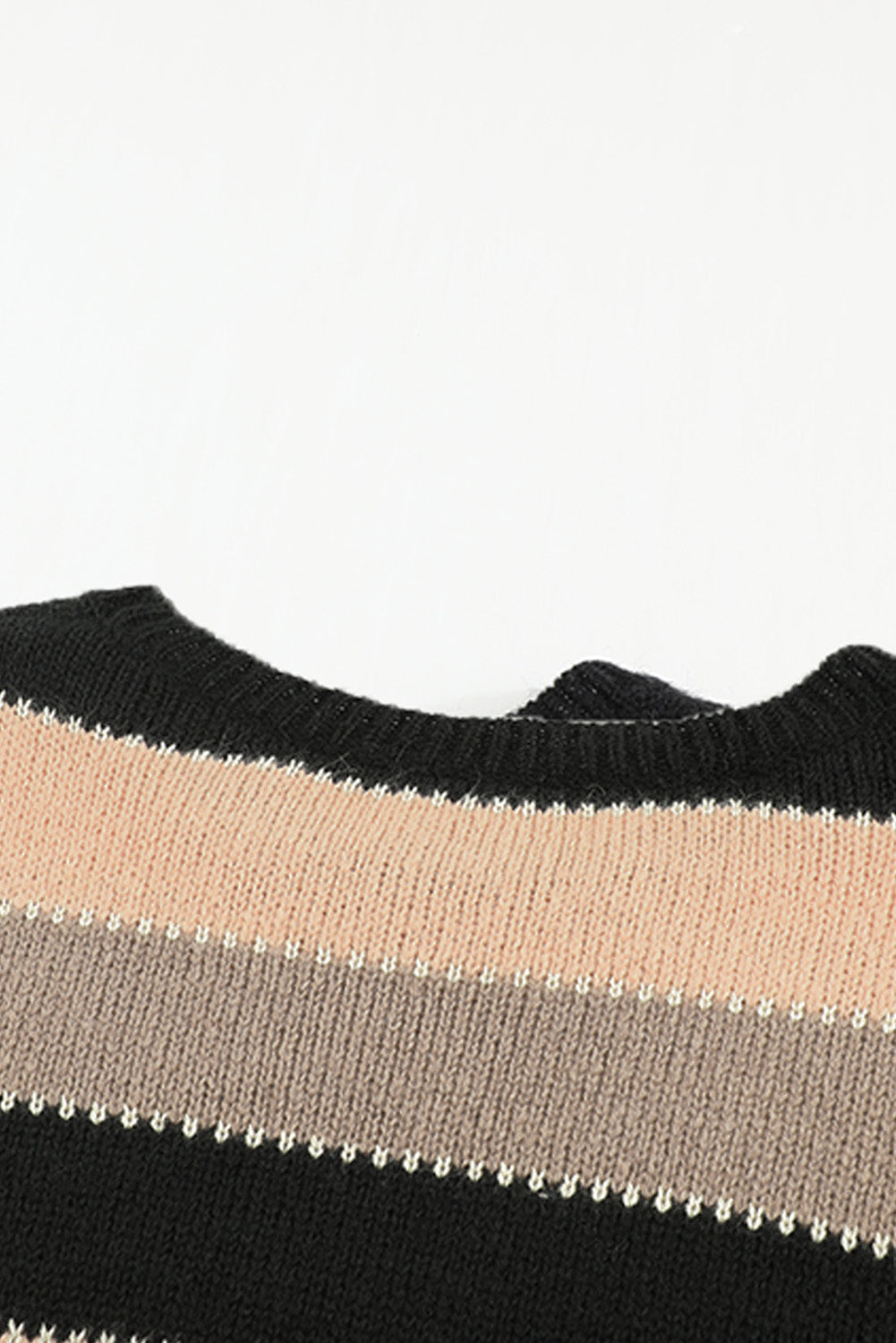 Drop-Shoulder Sleeve Striped Patchwork Pullover Sweater