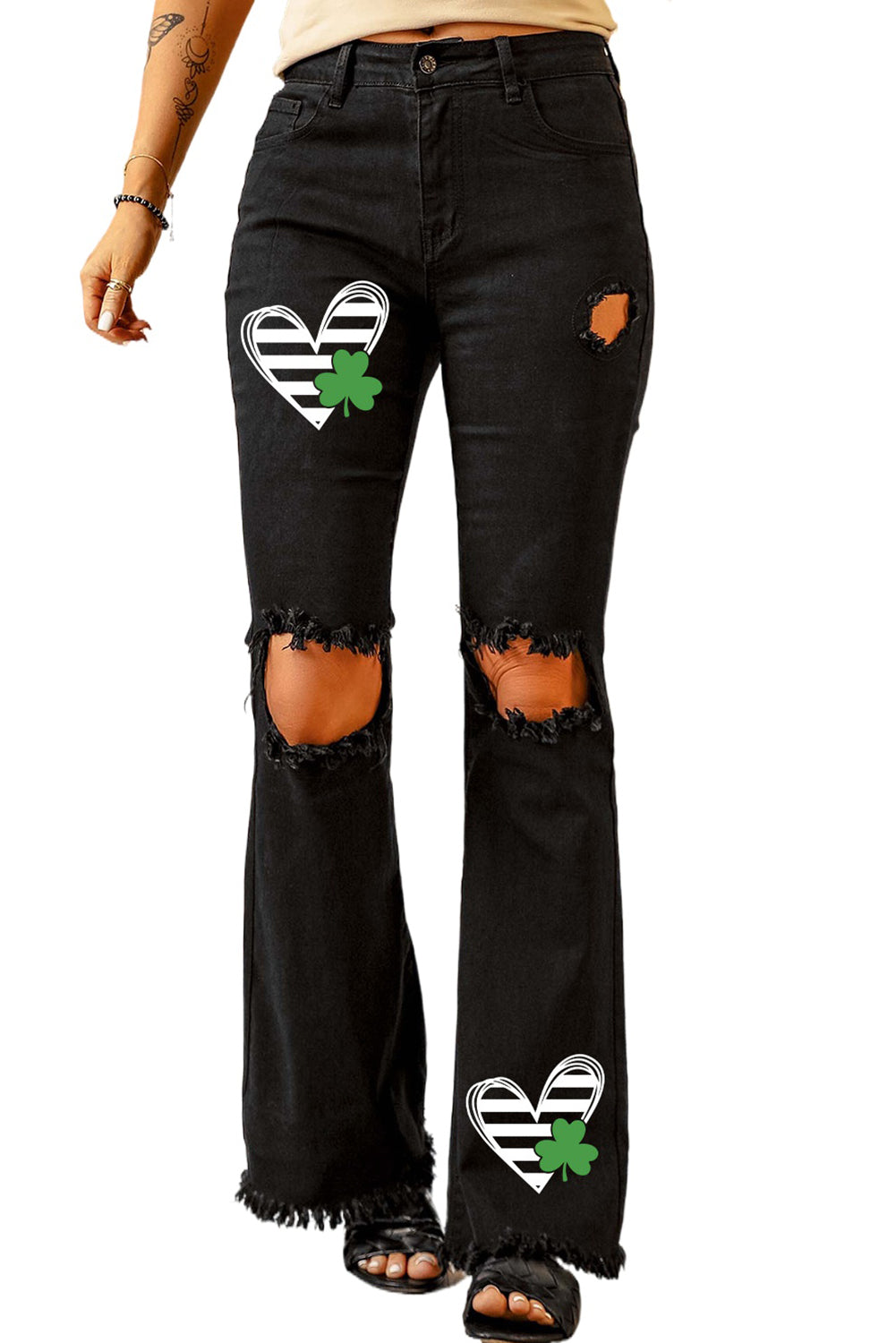 High Waist Ripped Bell Bottom Jeans