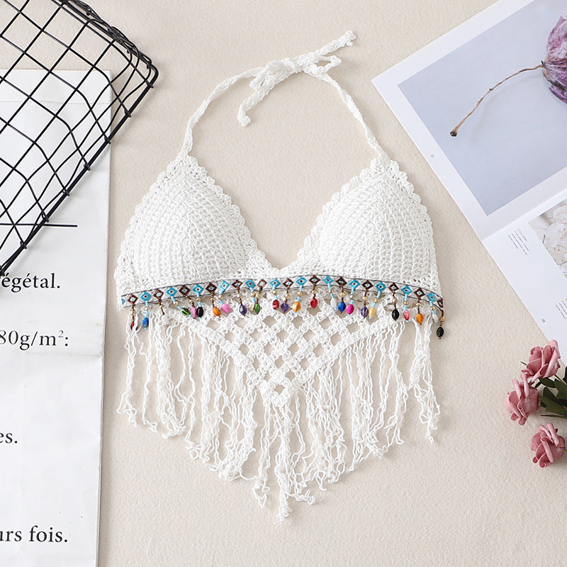 Versatile Fringed Crochet Suspender Sleeveless Knitted Top