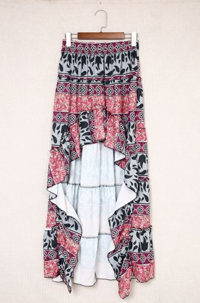 Boho Print High Low Tiered Skirt