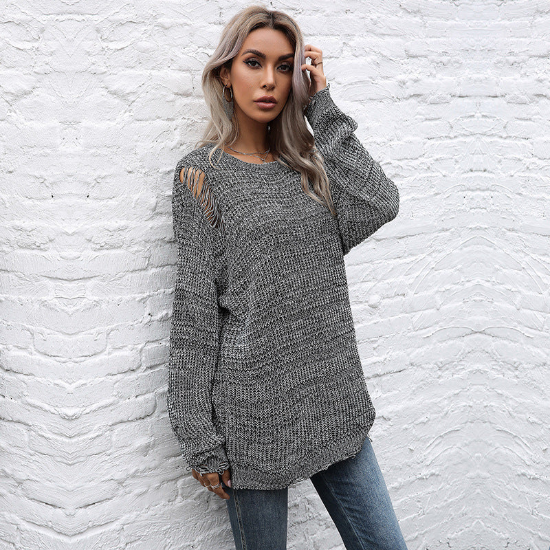 Leisure Round Neck Long Sleeve Hollow Out Shirt