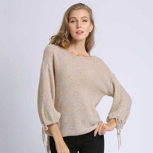 Leisure Straight Neck Long Sleeve Pullover Shirt