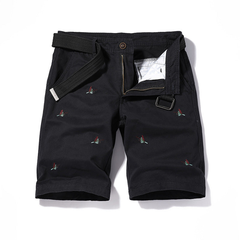 Men's  classic washed animal embroidered cargo Bermuda