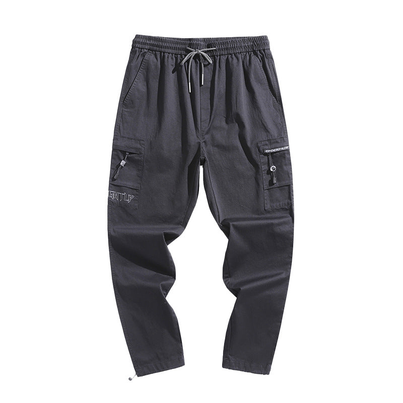 Pure cotton long pants, men's new Korean version, loose and thin casual Multi Pocket overalls