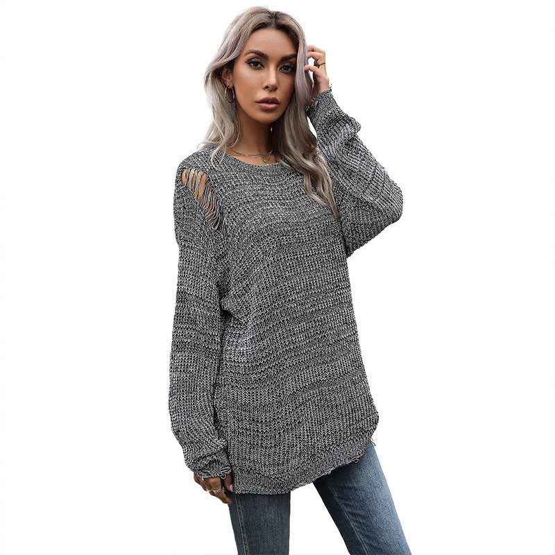 Leisure Round Neck Long Sleeve Hollow Out Shirt