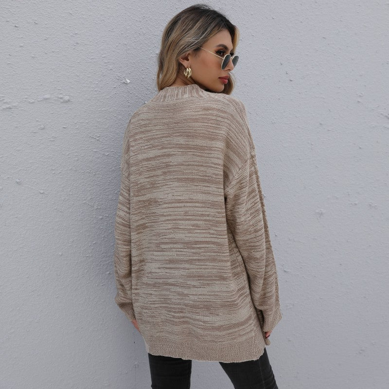 2021 autumn and winter new medium and long solid color twisted cardigan knitted sweater coat women