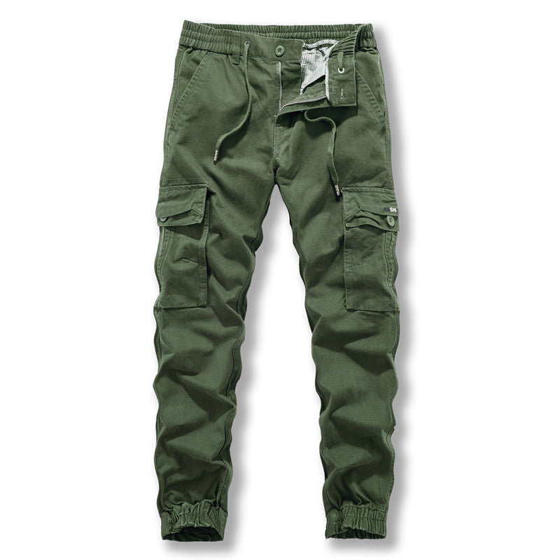 Casual pants: Men's new style overalls, trendy and versatile, washed pure cotton legged multi bag pants