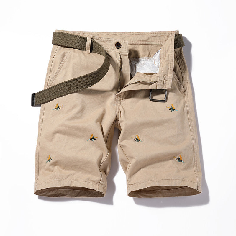 Men's  classic washed animal embroidered cargo Bermuda