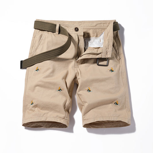Men's  classic washed animal embroidered cargo Bermuda