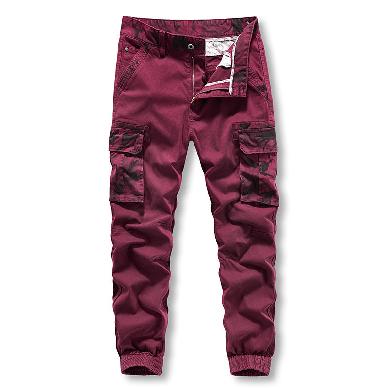 Casual pants: Men's work clothes trend, solid color, camouflage, Multi Pocket sports, washing work clothes