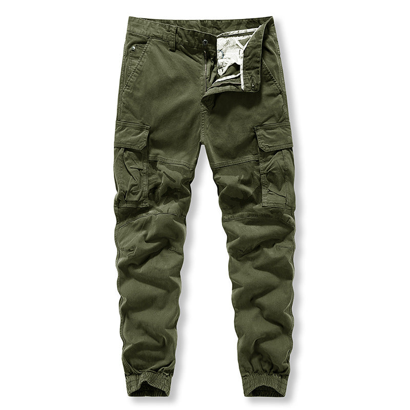 Multi Pocket overalls, men's outdoor sports trend, versatile, washed, spot color, camouflage casual pants