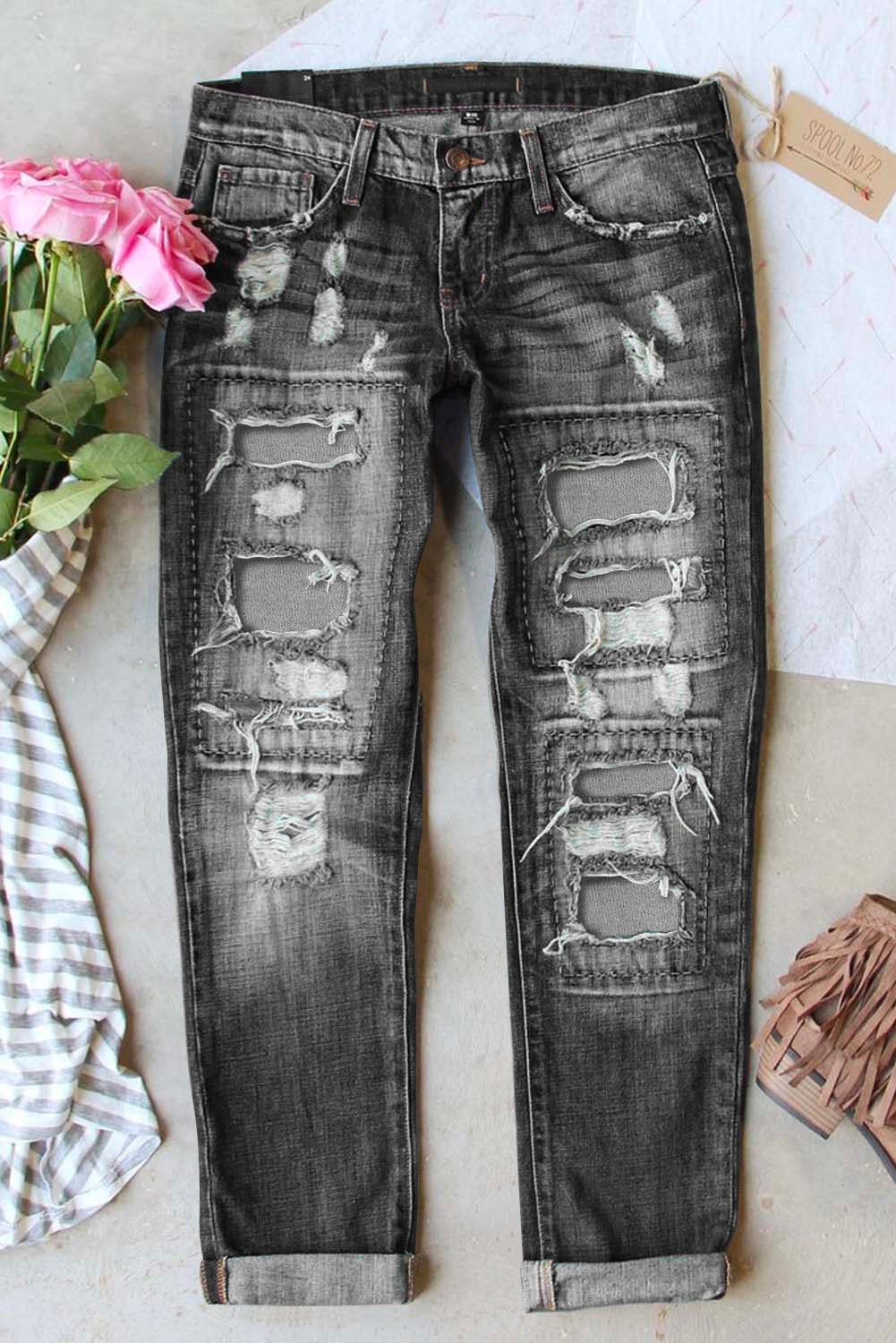 HAMMER AND FREE Graphic Cutout Ribbed Jeans
