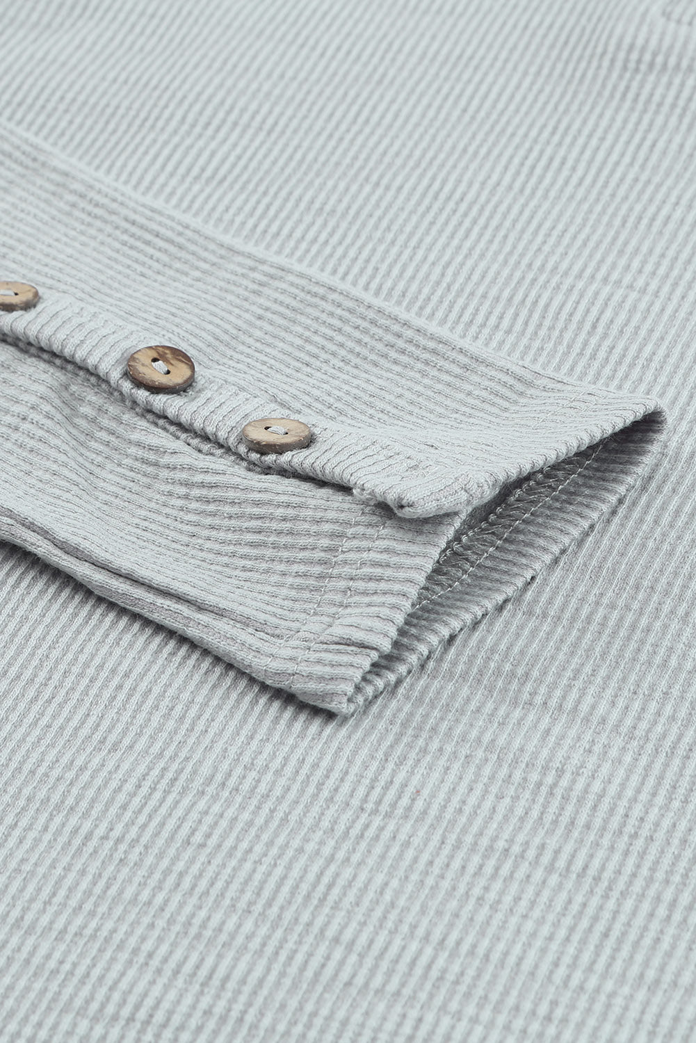 Crewneck Buttons Ribbed Knit Long Sleeve Top