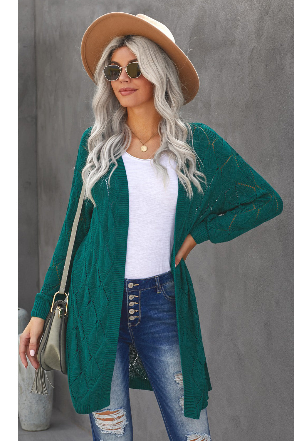 Bubble Sleeve Side Slit Knit Cardigan