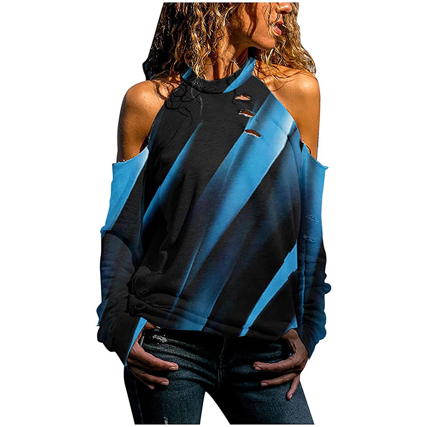 Printed Halter Strapless Long Sleeve Casual Top