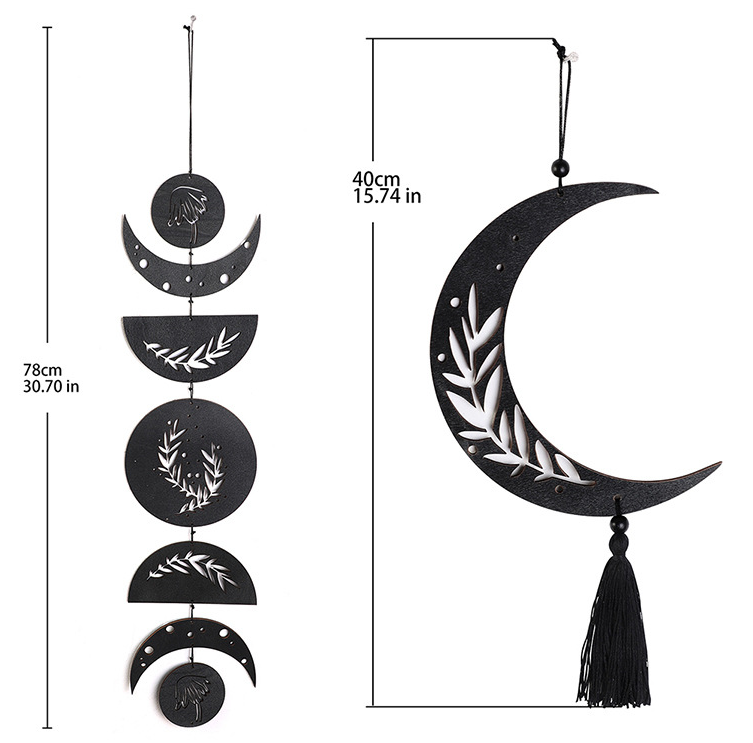 Moon Phase Wall Hanging Decor, Black Boho Moon Phase Garland Hanging Wall Art For Apartment Dorm Office Window Nursery Living Room Bedroom Decorative