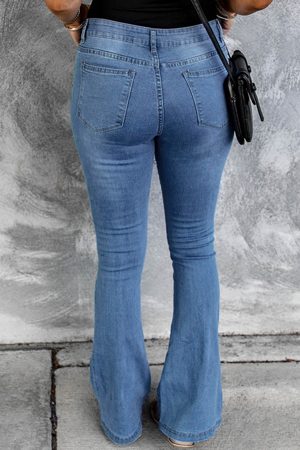 Dark Blue Mid Rise Button Front Flare Denim