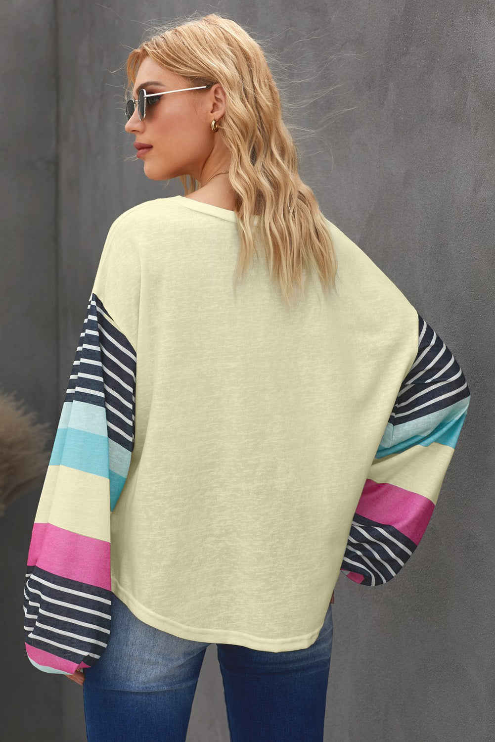Striped Colorblock Long Sleeve Knit Top