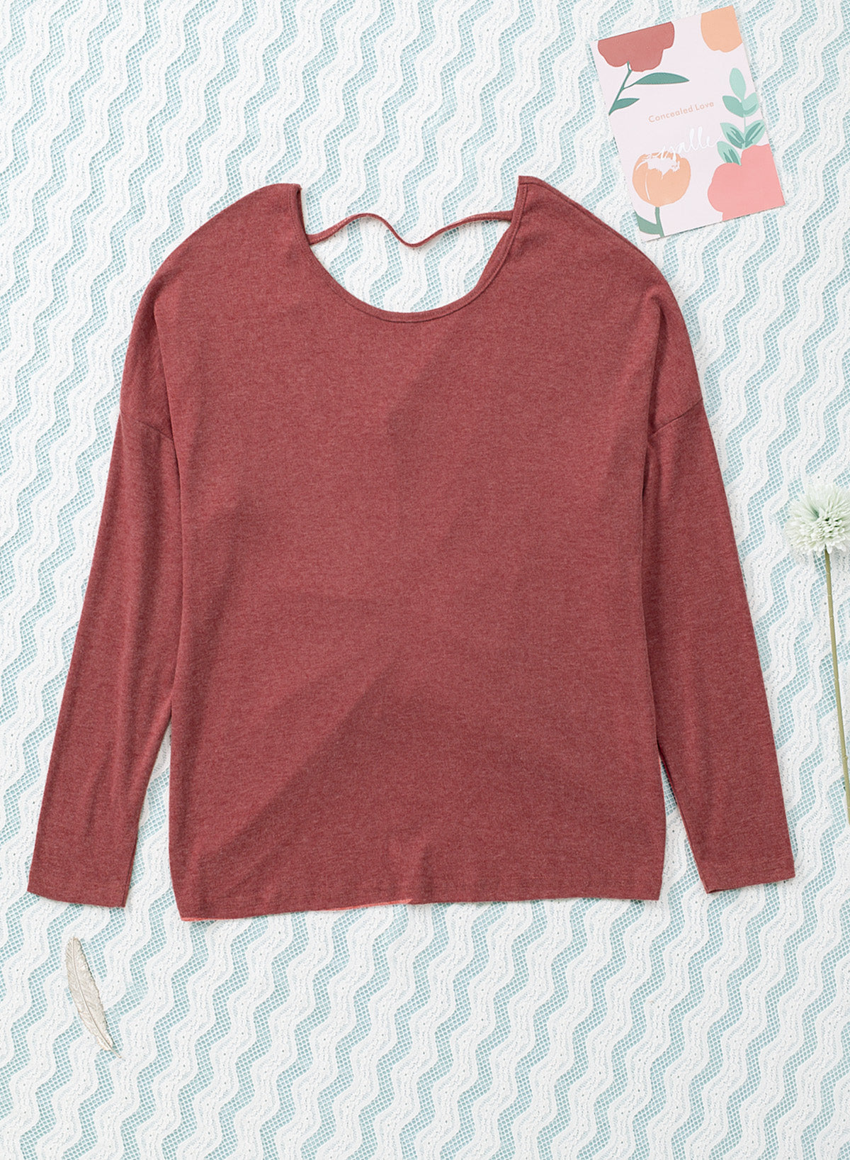 Hollow-out Ruched Back Long Sleeve Top