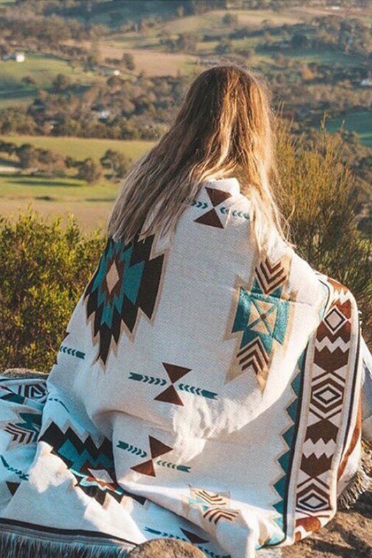 Aztec Pattern Knit Fringe Trim Blanket 90*150cm