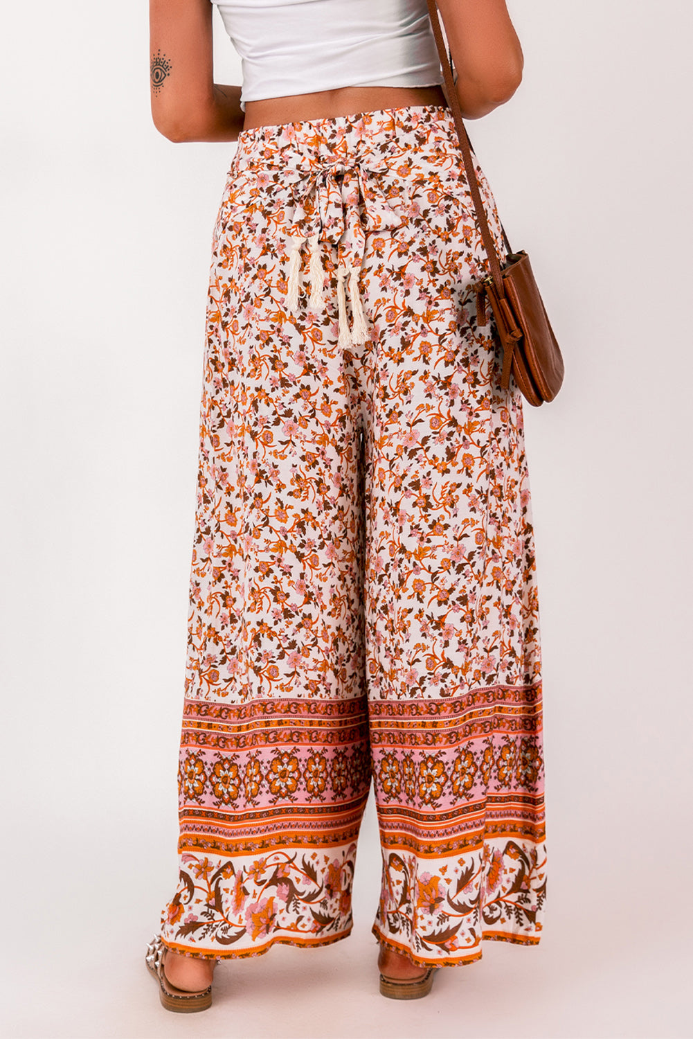 Boho Floral Print Wide Leg Pants