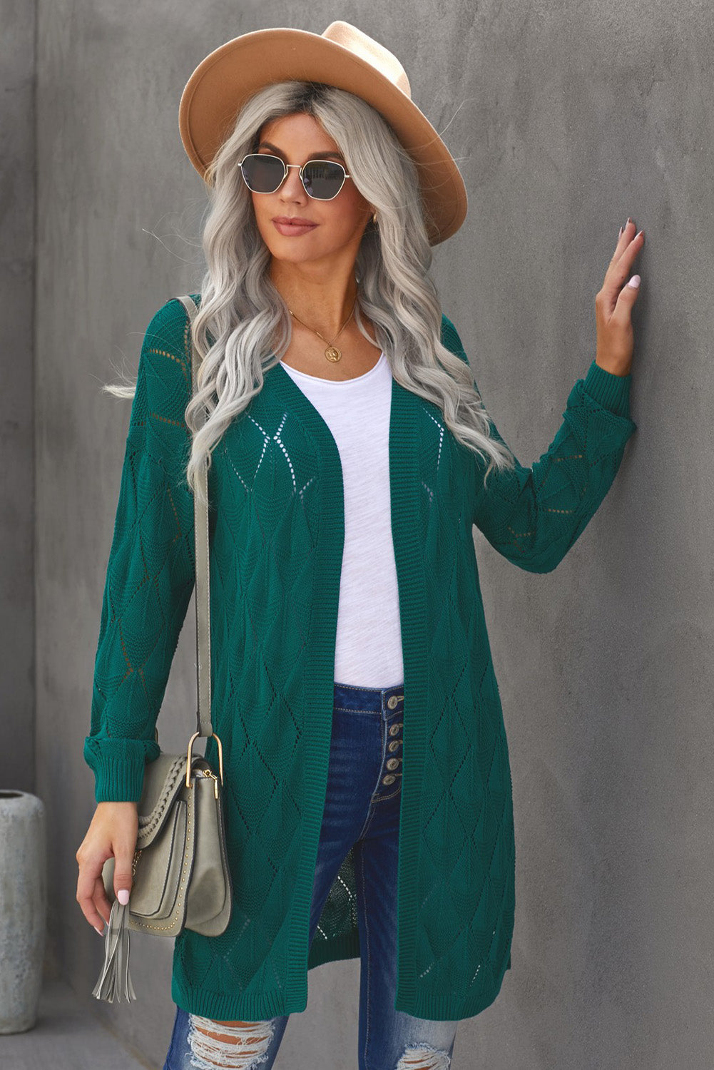 Bubble Sleeve Side Slit Knit Cardigan