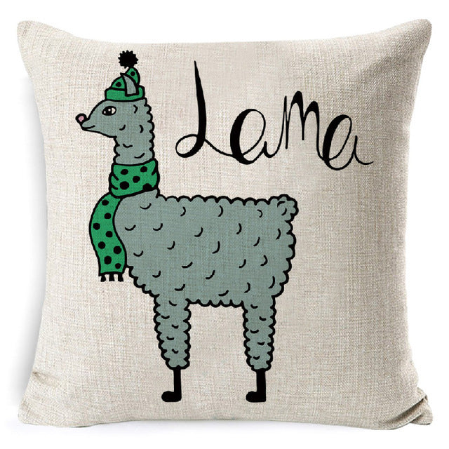 Alpaca Cartoon Pillow Cover Square Cushion
