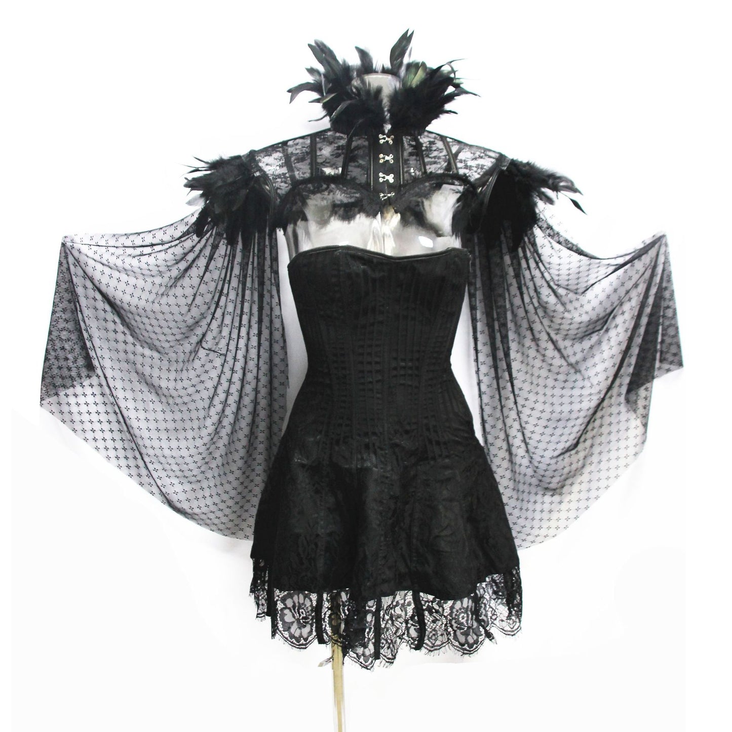 Long Sleeve Feather Decoration Lace Cappa Cloak
