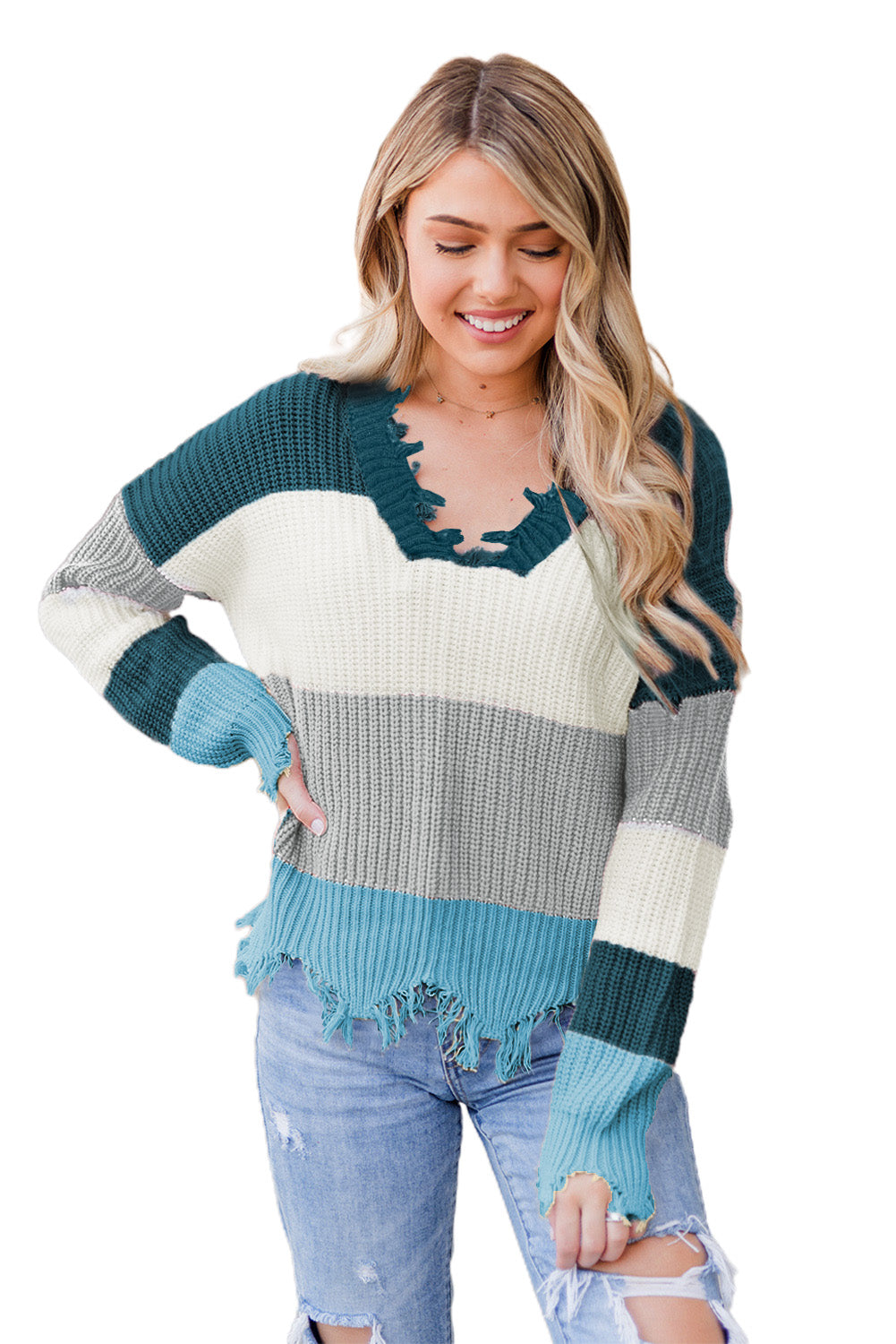 Colorblock Distressed Sweater
