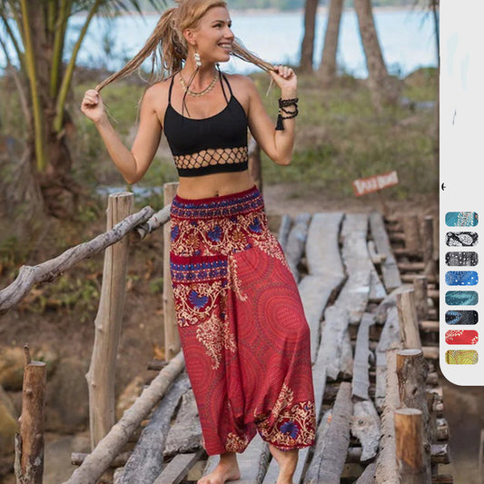 Digitally Printed Boho Casual Wide Leg Pants