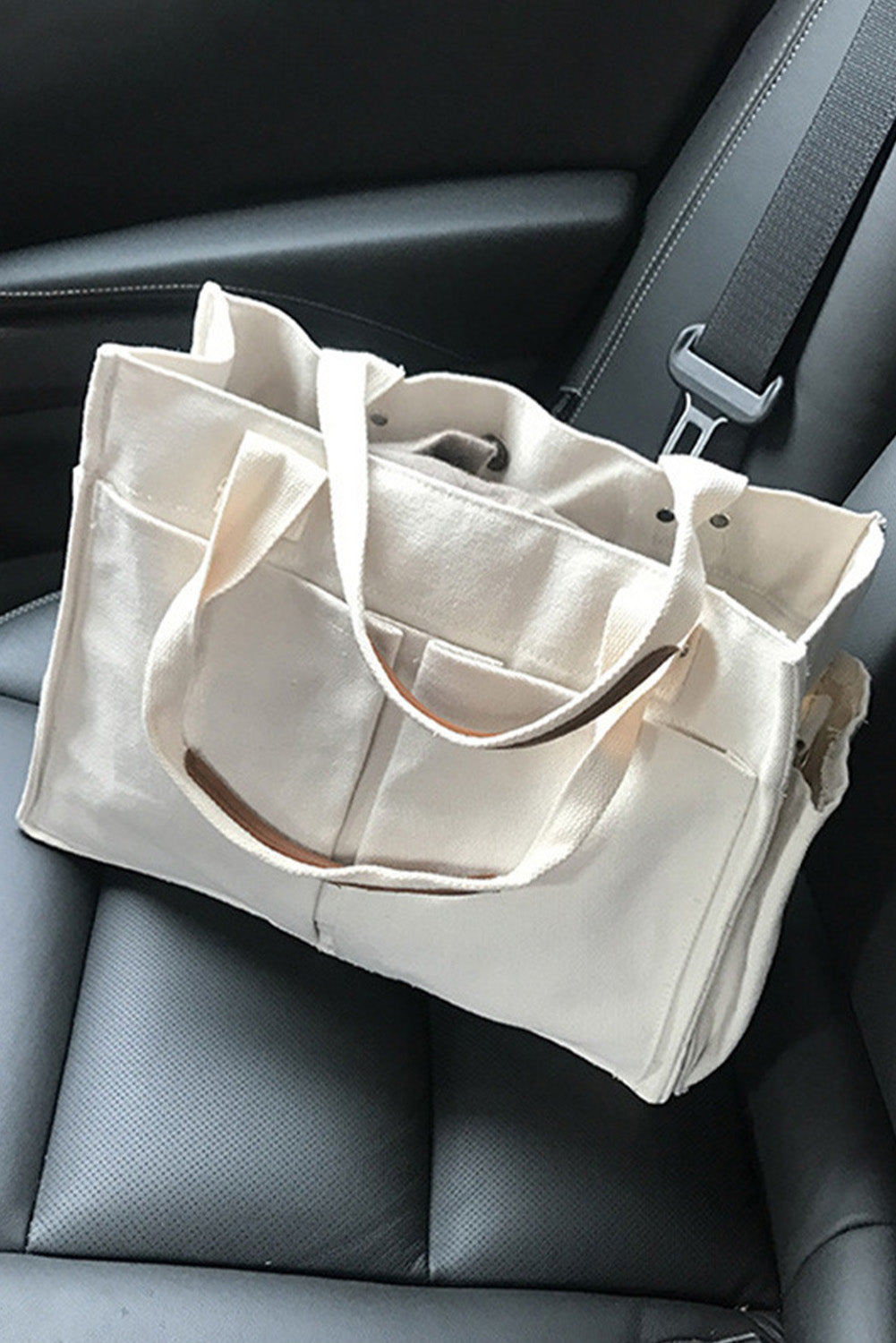 Large Capacity Magnetic Snap Pocketed Canvas Tote Bag