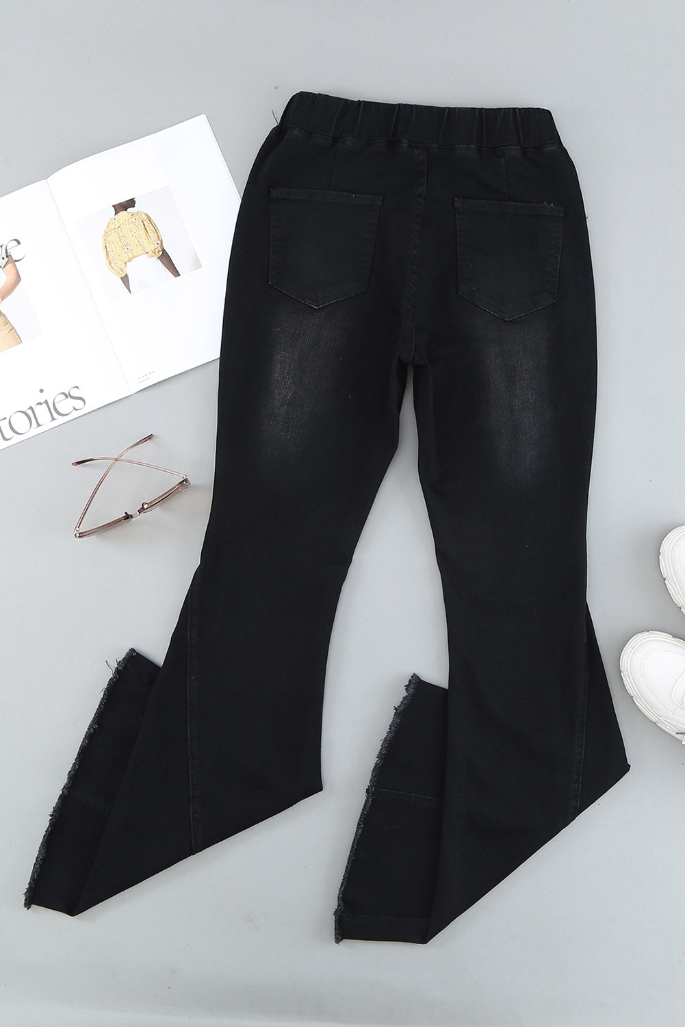 Multicolor Distressed Bell Bottom Denim Pants