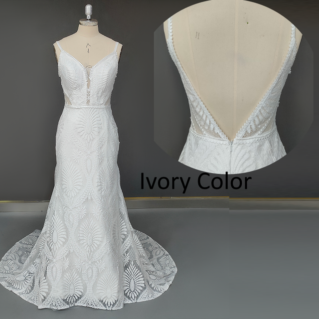 Vestido Bohemian Wedding Dress V Neck Lace Boho Spaghetti Straps Backless Beach Bridal Gowns Vestido De Novia Roycebridal 2023