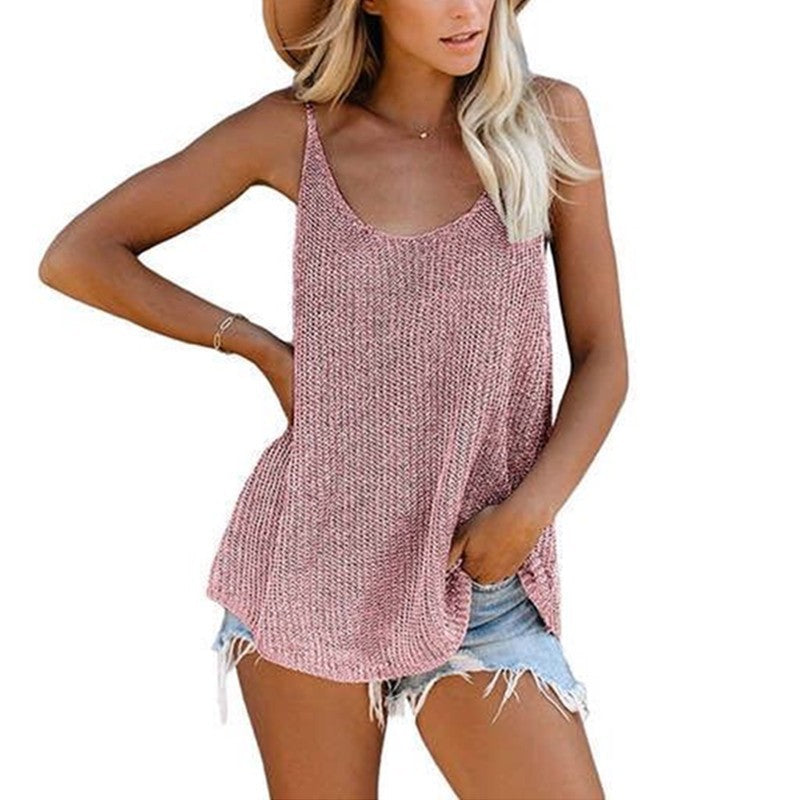Striped Halter Crew Neck Sleeveless Knit Top