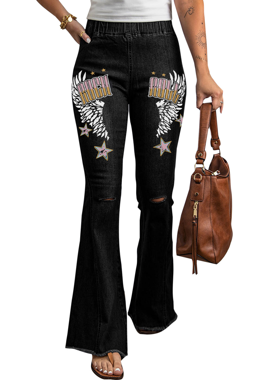 Multicolor Distressed Bell Bottom Denim Pants