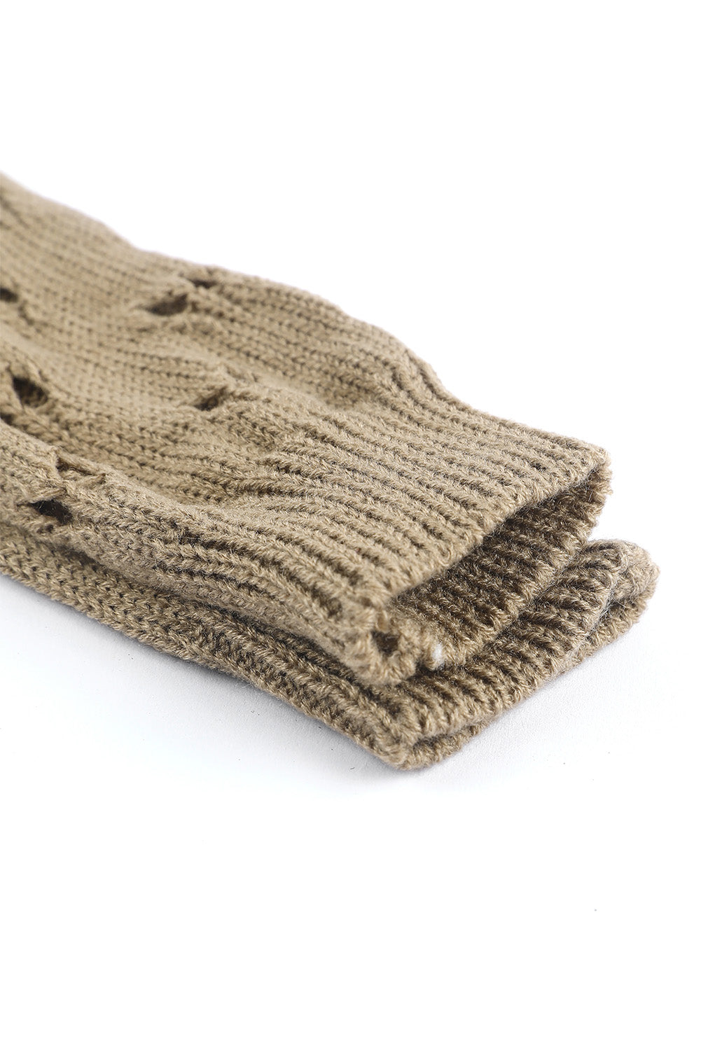 Khaki Hollow Out Heart Pattern Knitted Fingerless Gloves