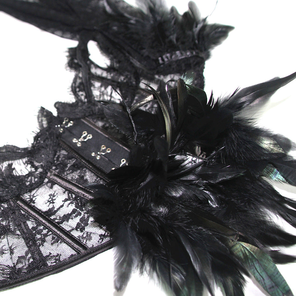 Long Sleeve Feather Decoration Lace Cappa Cloak