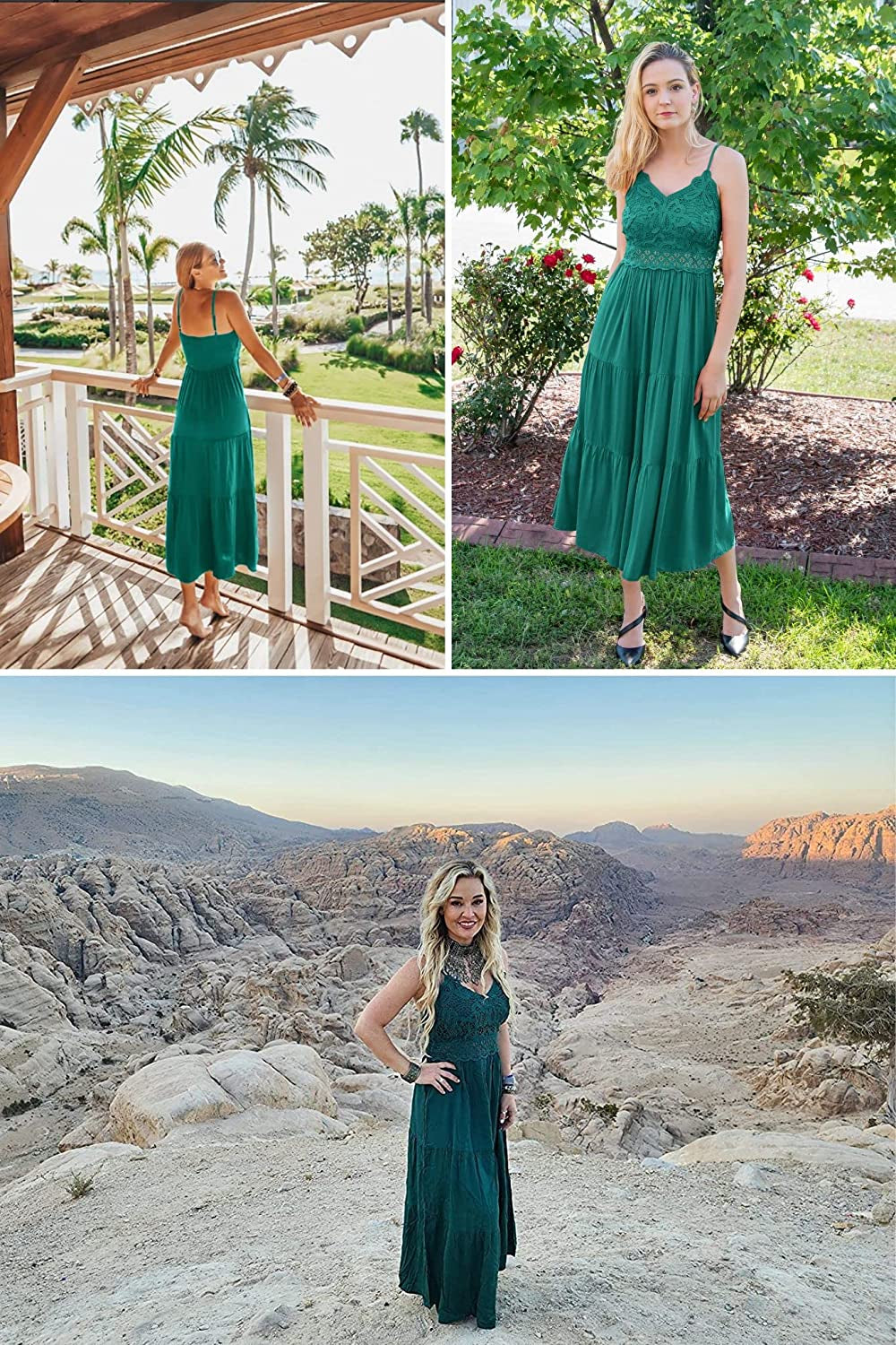 Women'S Beach Crochet Lace Maxi Dress Solid Color Summer Vacation Spaghetti Strap Long Dress 2023