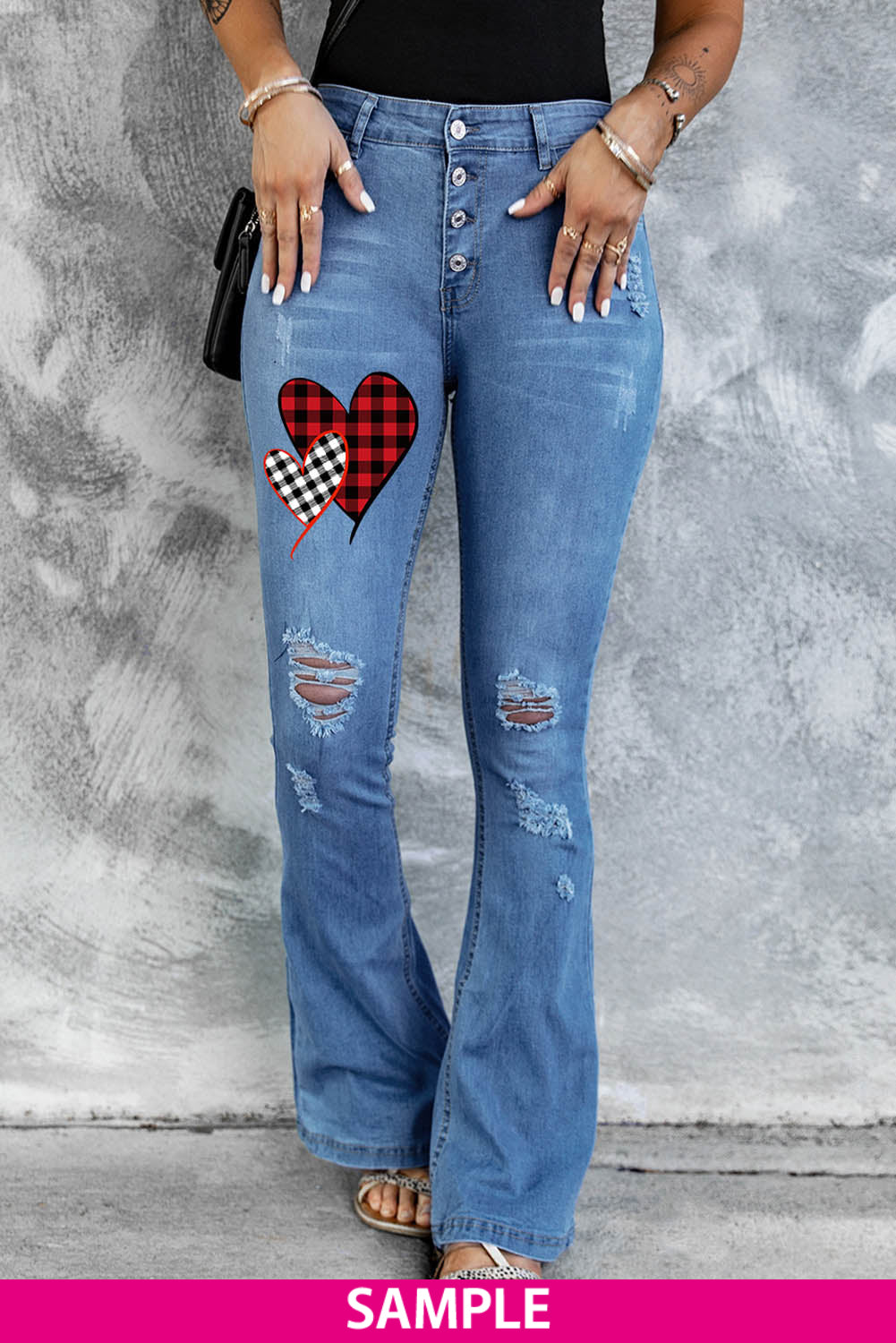 Dark Blue Mid Rise Button Front Flare Denim