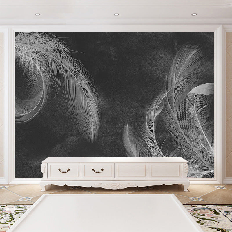 White Feather Mural Living Room Self Adhesive PVC Wallpaper