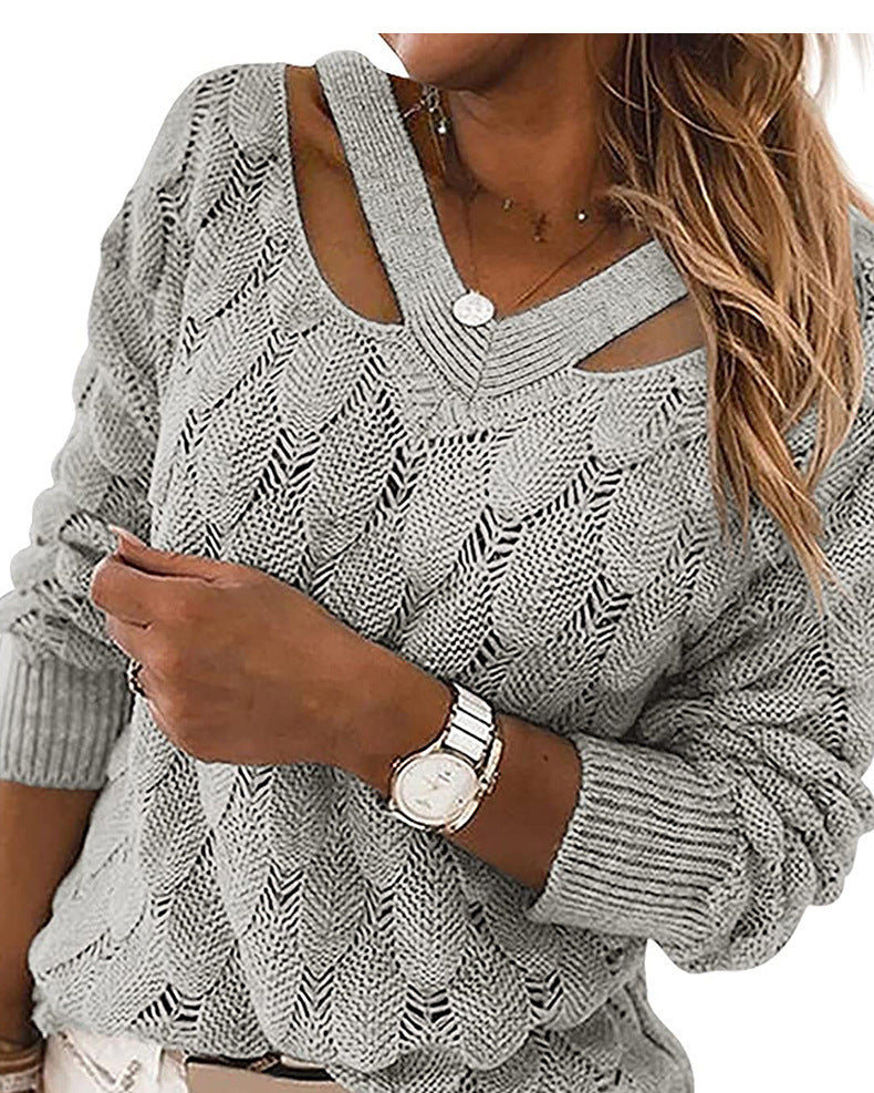 Women's Knit Sweater V-neck Strapless Sweater