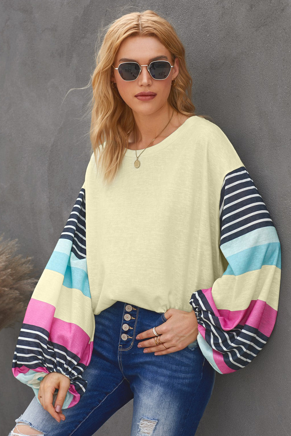 Striped Colorblock Long Sleeve Knit Top