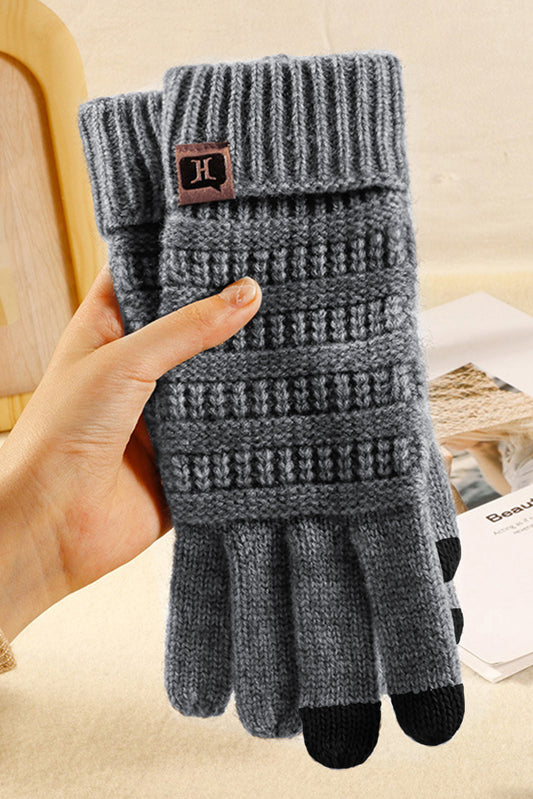 Suede Patch Knitted Winter Gloves